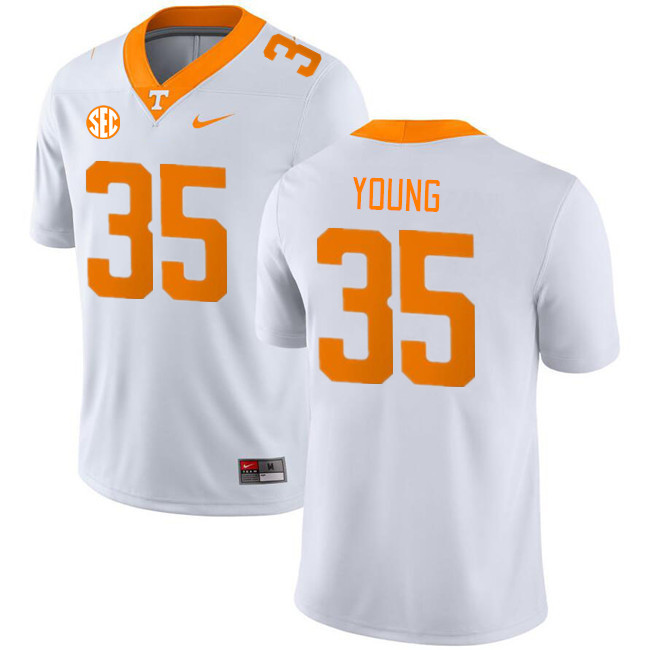 Men #35 Garrett Young Tennessee Volunteers College Football Jerseys Stitched Sale-White - Click Image to Close